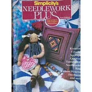 vintage 1980 pattern book Simplicity Needlework Plus quilting crochet knitting